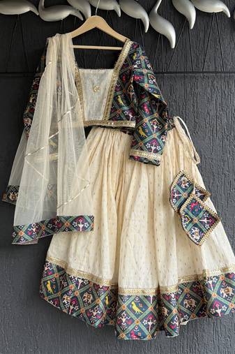 Multicolor printed cotton lehenga set