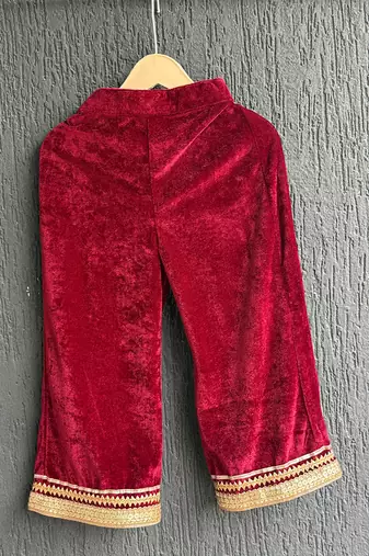 Red embroidered velvet kurta set