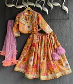 Orange printed cotton lehenga set
