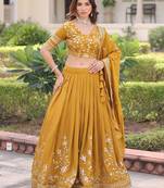  yellow embroidered silk haldi lehenga set choli with dupatta