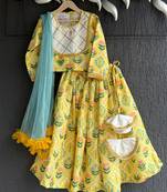Yellow printed cotton lehenga set