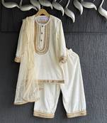White embroidered velvet kurta set