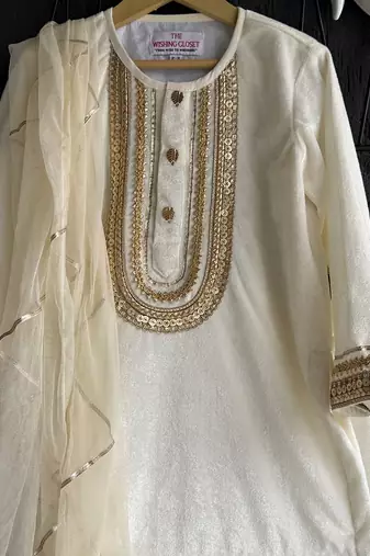 White embroidered velvet kurta set