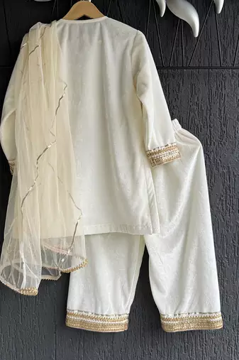 White embroidered velvet kurta set