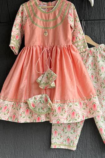Peach embroidered cotton kurta set