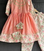 Peach embroidered cotton kurta set