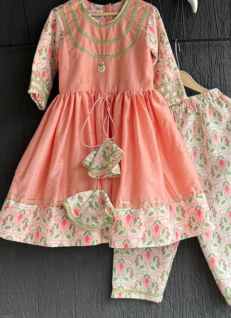 Peach embroidered cotton kurta set