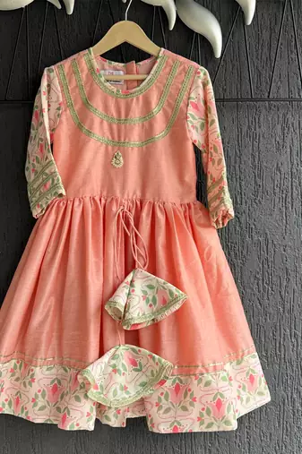 Peach embroidered cotton kurta set