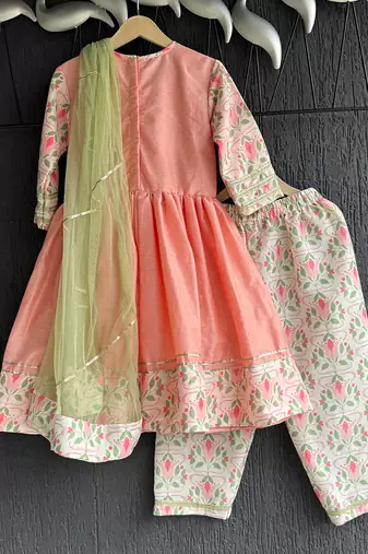 Peach embroidered cotton kurta set