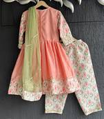 Peach embroidered cotton kurta set