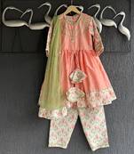 Peach embroidered cotton kurta set
