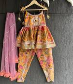 Orange printed cotton kurta set