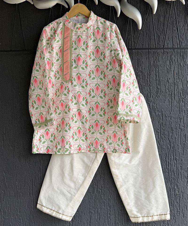 Multicolor printed cotton kurta pyjama