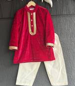 Red embroidered velvet kurta pyjama