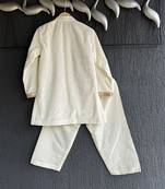 White embroidered velvet kurta pyjama