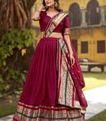 Maroon Paithani Style Pure Chanderi Zari Weaving Lehenga Choli with Dupatta     Ready Made (32 to 42)