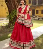 Red Paithani Style Pure Chanderi Zari Weaving Lehenga Choli with Dupatta     Ready Made (32 to 42)