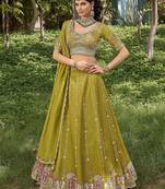  green embroidered tissue lehenga set choli with dupatta