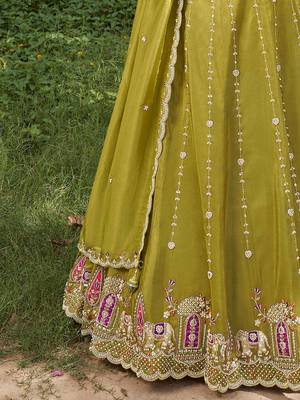  green embroidered tissue lehenga set choli with dupatta 4