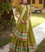 Mehendi Paithani Style Pure Chanderi Zari Weaving Lehenga Choli with Dupatta     Ready Made (32 to 42)