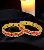 Set of 2 gold plated pink lotus motif bangles