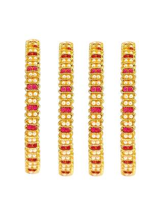 Gold plated set of 4 traditional red stone moti bangles 2