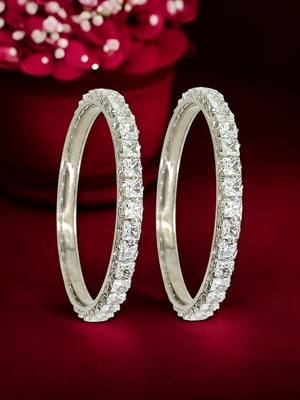 Rhodium plated set of 2 princess cut american diamond bangles 1