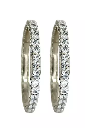 Rhodium plated set of 2 princess cut american diamond bangles