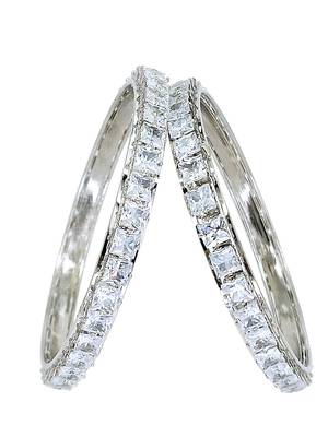 Rhodium plated set of 2 princess cut american diamond bangles 4
