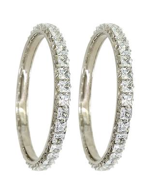 Rhodium plated set of 2 princess cut american diamond bangles 5