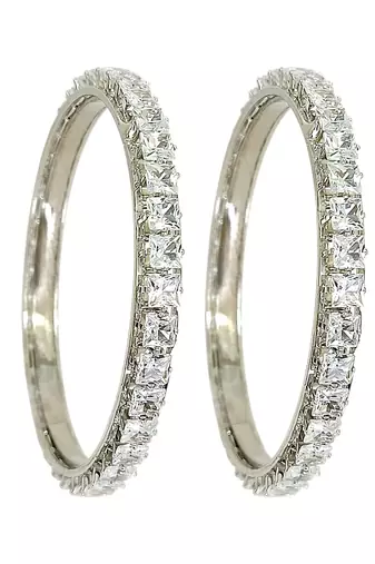 Rhodium plated set of 2 princess cut american diamond bangles