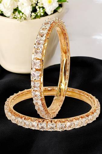 Gold plated set of 2 princess cut american diamond bangles