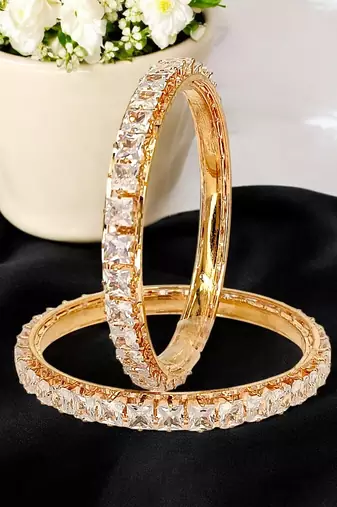Gold plated set of 2 princess cut american diamond bangles