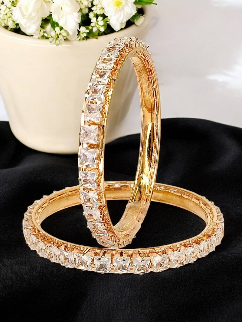 Gold plated set of 2 princess cut american diamond bangles