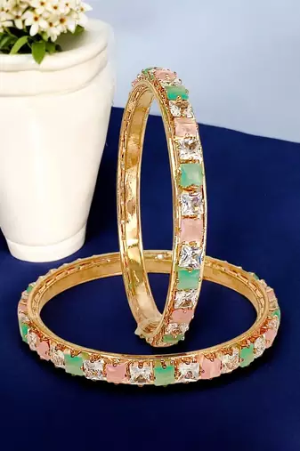 Rose gold plated set of 2 american diamond bangle set