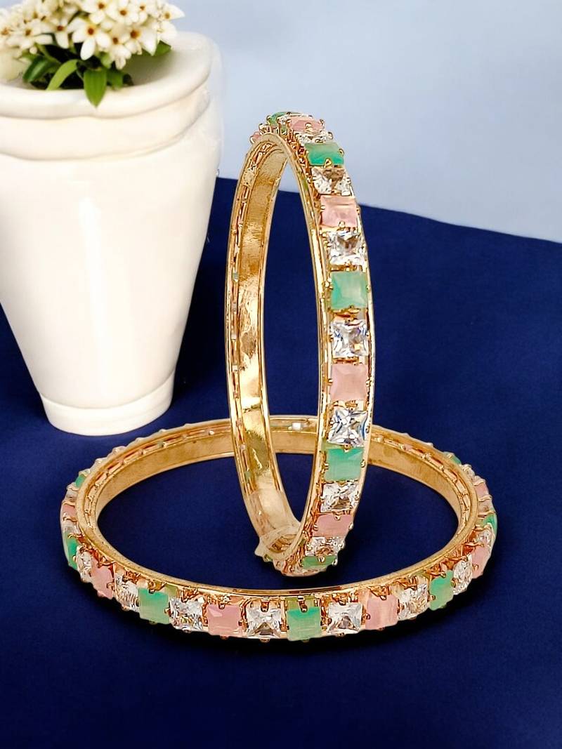 Rose gold plated set of 2 american diamond bangle set