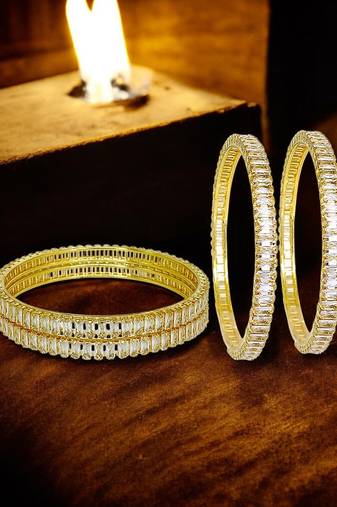 Gold set of 4 baguette american diamond bangles