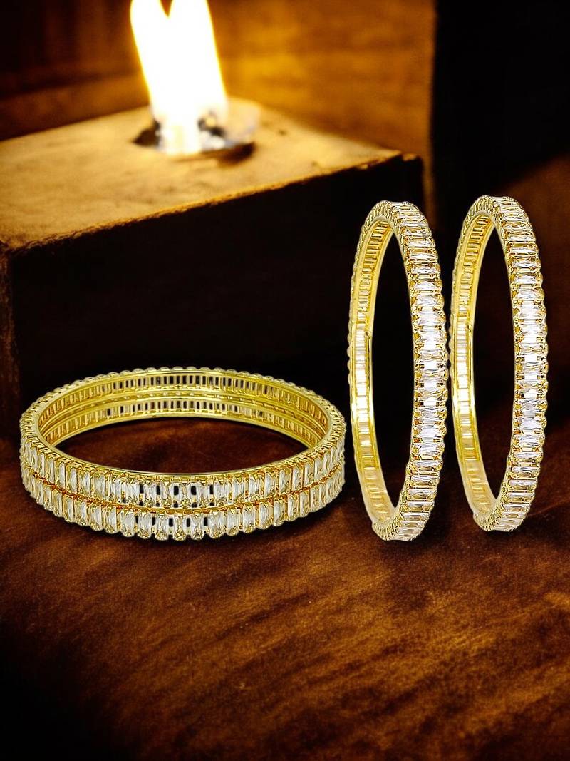 Gold set of 4 baguette american diamond bangles