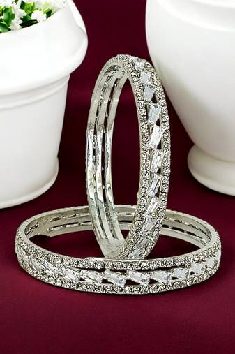 Set of 2 rhodium plated american diamond bangles