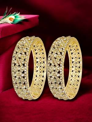 Set of 2 gold plated cubic zircon stylish bangles 1