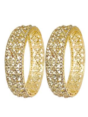 Set of 2 gold plated cubic zircon stylish bangles 2