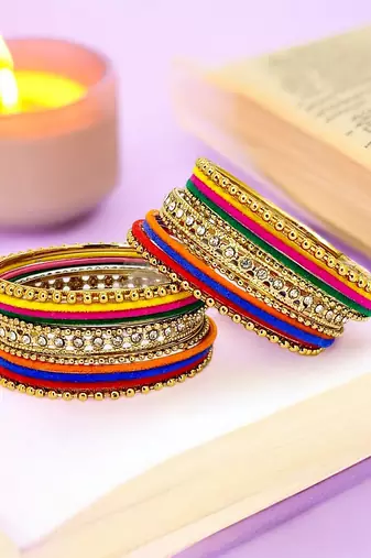 Set of 22 multicolor velvet cz bangle set chuda