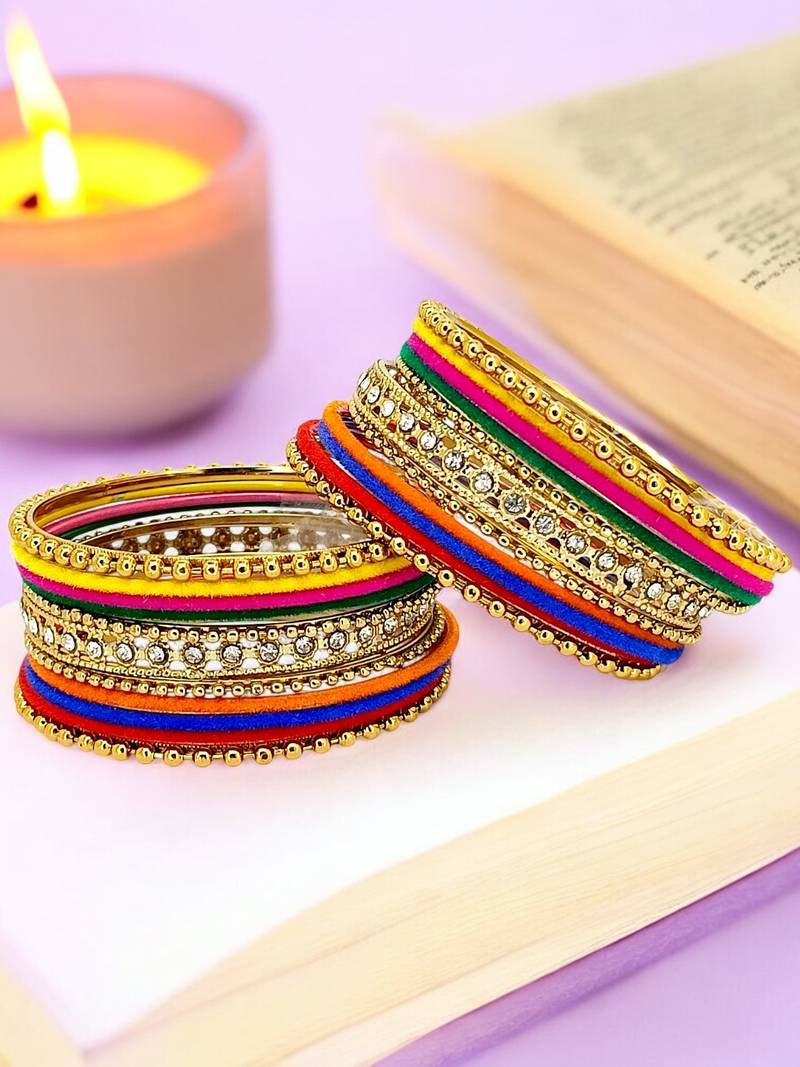 Set of 22 multicolor velvet cz bangle set chuda