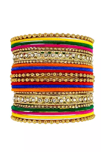 Set of 22 multicolor velvet cz bangle set chuda