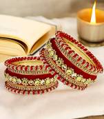 Set of 10 gold plated rose red velvet silk thread chuda set