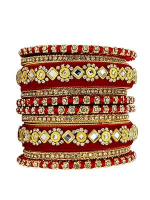 Set of 10 gold plated rose red velvet silk thread chuda set 2