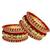 Set of 10 gold plated rose red velvet silk thread chuda set