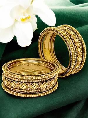 Set of 6 antique gold plated beads embellished chuda set 1