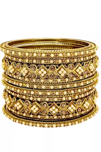 Set of 6 antique gold plated beads embellished chuda set