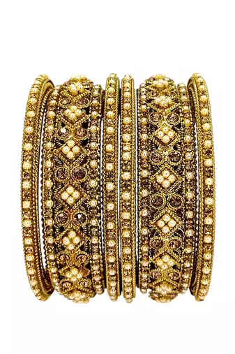 Set of 6 antique gold plated beads embellished chuda set